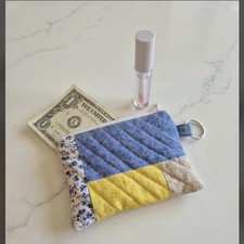 Delightful Mosaic Quilted Coin Pouch - Handmade Fabric Keychain Wallet Bag