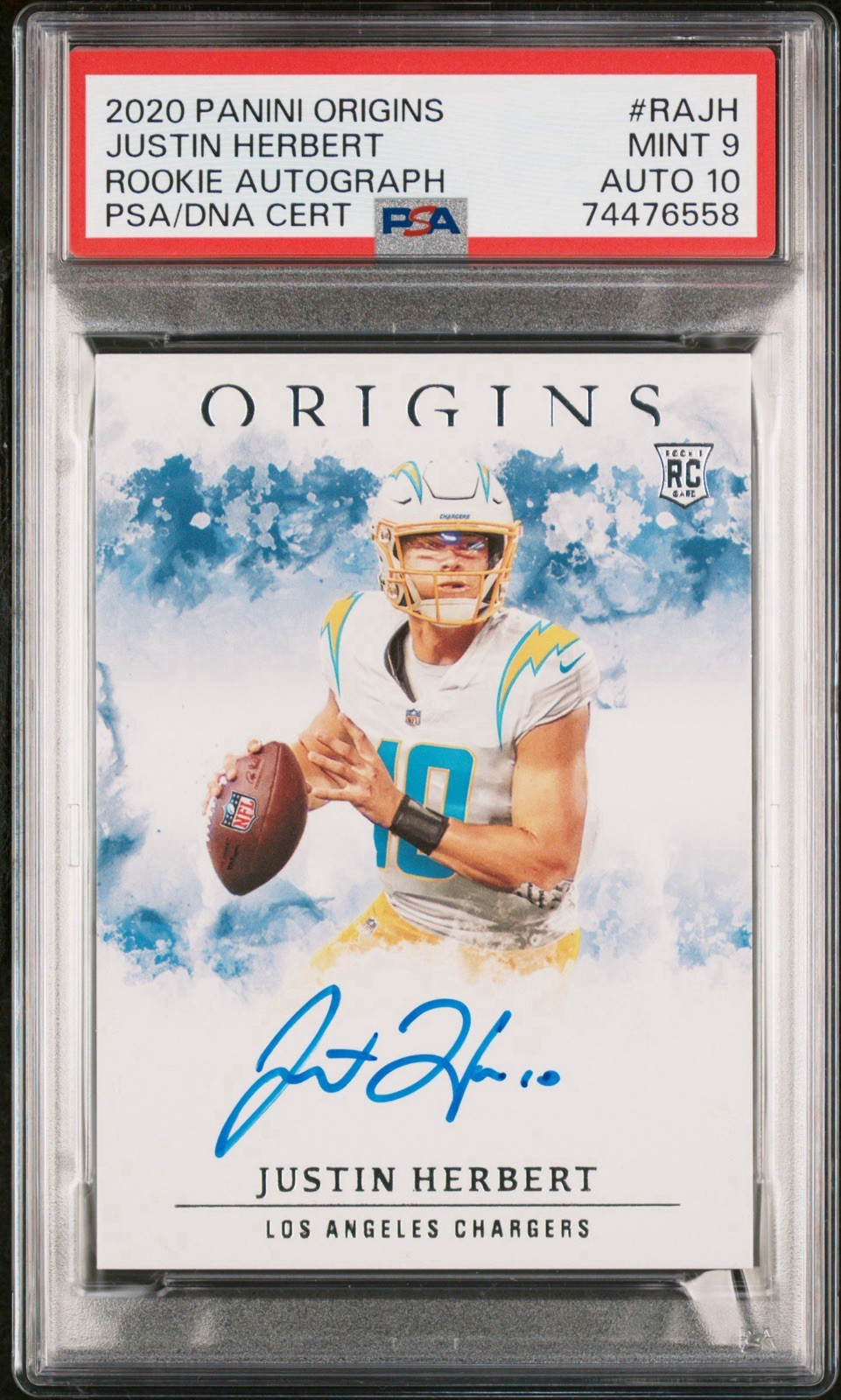 2020 Origins Rookie Autographs Justin Herbert PSA 9 AUTO 10 #RAJH RC On-Card
