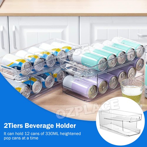 2 Tiers Stackable Beverage Holder Can Organizer Rack For Refrigerator Kitchen - Picture 2 of 10