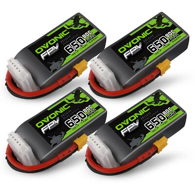 4 baterías Ovonic 650mah 14.8V 80C 4S Lipo con enchufe XT30 para FPV Racing Drone RC