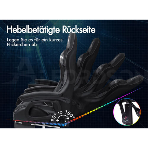 ALFORDSON Gaming Stuhl mit 2-Punkt Massage Bürostuhl mit Fußstütze Grau & Schwar - Bild 11 von 12