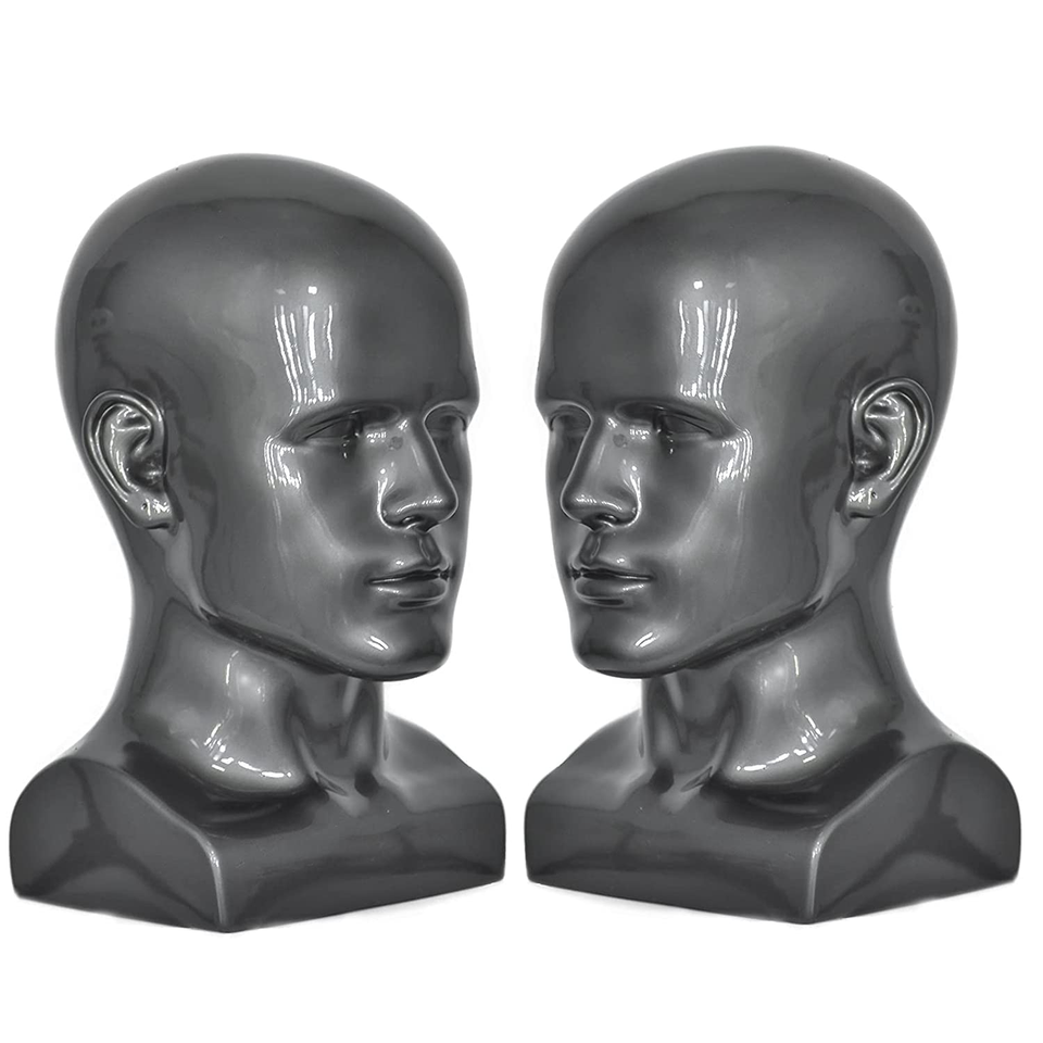 Silver Grey Male Mannequin Head Stand for Wigs Displays Headset Hat