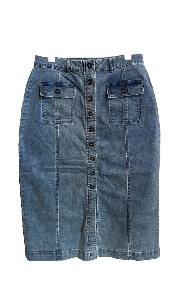 NEW REBA New Women’s A-Line Skirt Stretch Denim Front Buttons Pockets Size  10