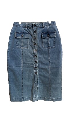 NEW REBA New Women’s A-Line Skirt Stretch Denim Front Buttons Pockets Size  10