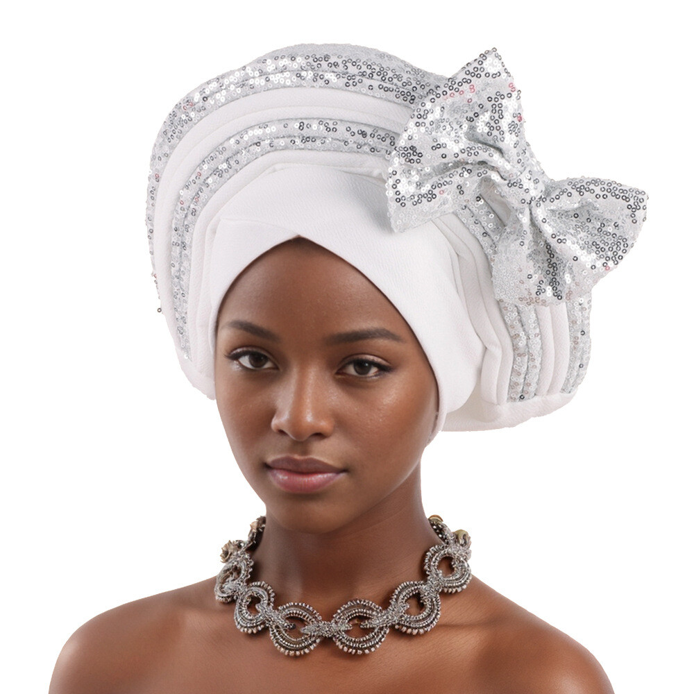 Sequins Braid Turban Hat African Women Head Wrap Ready Wear  display picture 1