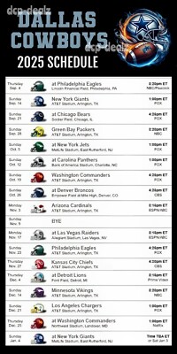 DALLAS COWBOYS 2025 NFL Football Schedule Glossy Laminated Decal 4