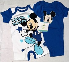 DISNEY set of 2 rompers blue/white happy MICKEY MOUSE motif size 0-3 months