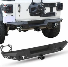 Rear Bumper For 2018-2025 Jeep Wrangler JL&Unlimited w/2*D-Rings&License Plate