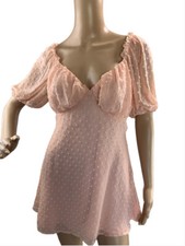 Missguided Womens Mini Dress Pink 4P V-Neck Raised Dots Design Babydoll Girlhood