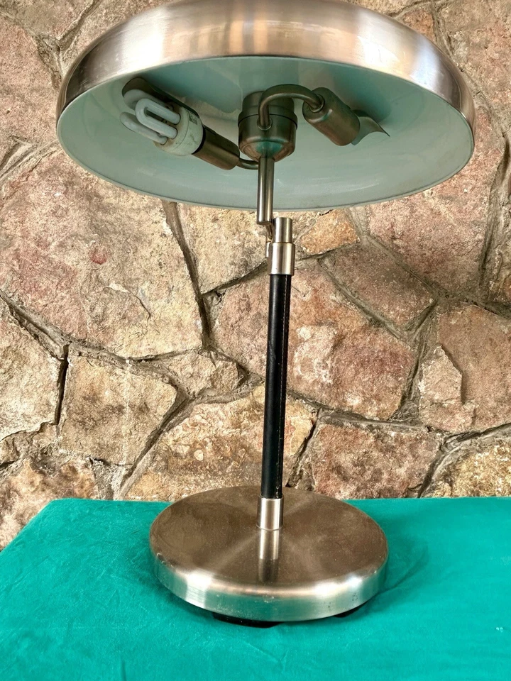 COPPIA LAMPADE GRISMO IKEA ACCIAIO E PELLE ABATJOUR STUDIO UFFICIO - Immagine 3 di 4