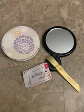 NEW Japanese compact Mirror Light Purple Floral Asian Design Fabric Slip-in Case