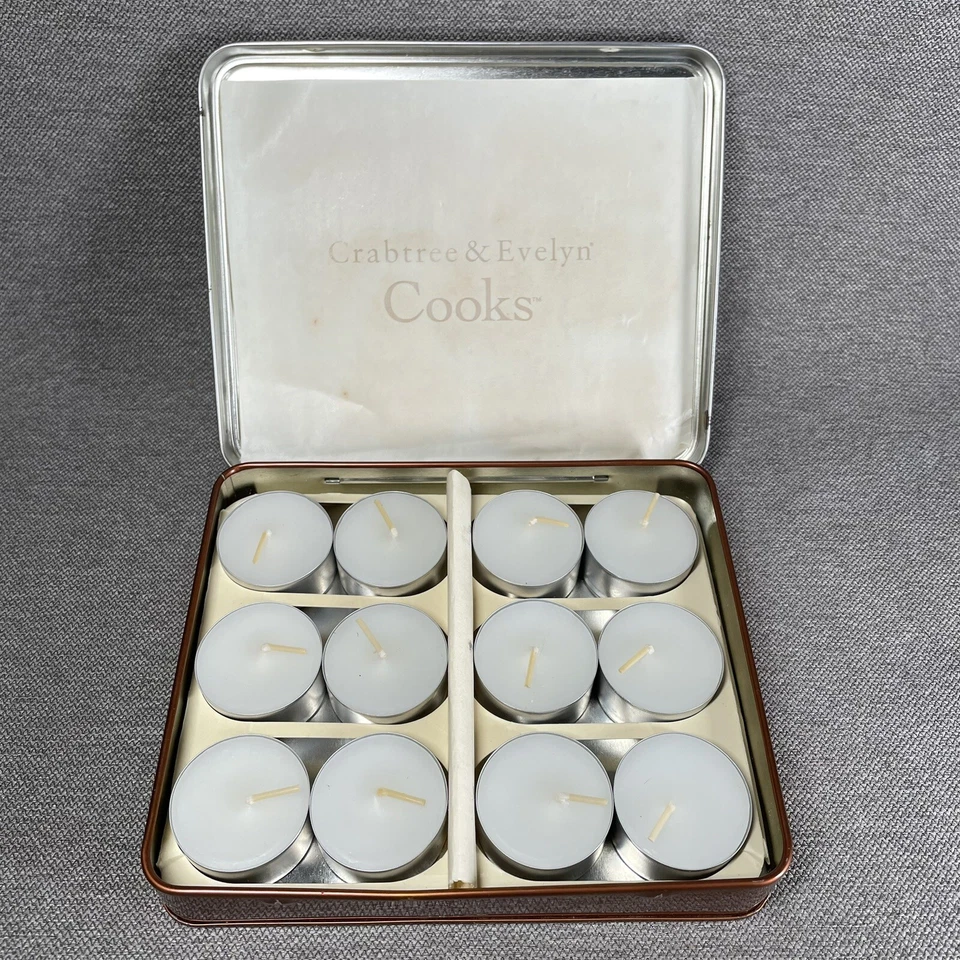 Difusores de olores vintage Crabtree & Evelyn Cooks 12 velas de luz de té en lata Foto 2 de 4