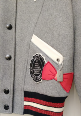 Coach F38591 Gray Wool Varsity Jacket Embellished Size S (See