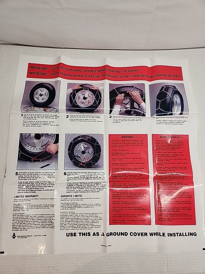 Car Tire Snow Chains, Pair, New, Les Schwab, Quick Fit Diamond, Class S