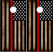 Burnt Wood Thin Red Line Cornhole Wrap Bag Toss Skin Decal Sticker