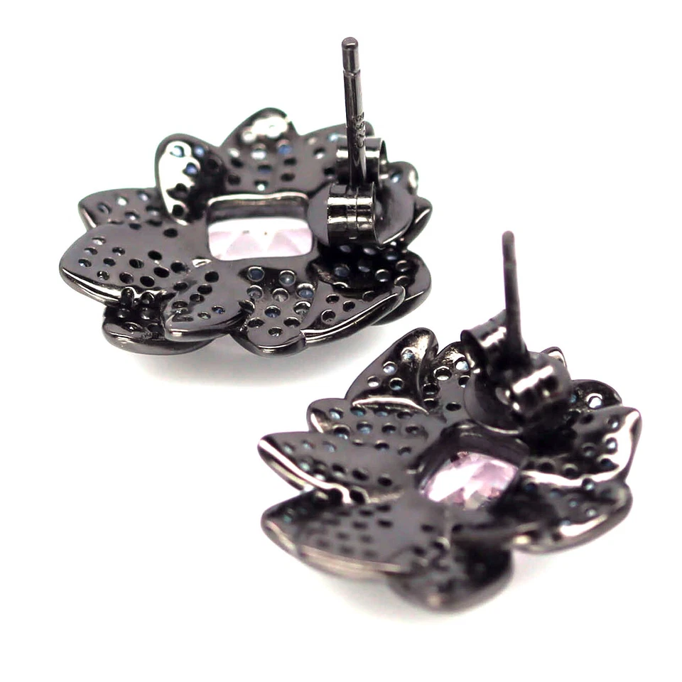 925 Silver 5 x 7 MM. Pink Mystic Topaz & Blue Sapphire Black Friday Earrings - Image 3 of 4