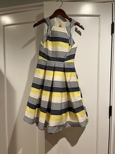 Eva Franco Anthropologie Yellow Gray Striped Fit & Flare Tea Sun Dress Size 2