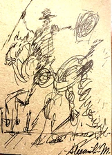 Original ACEO Drawing Salvador Dali Ink Knight Don Quixote Horse Rider Artwork