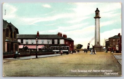 Pharos Lighthouse Fleetwood England~Tram Terminus~Streetlamps~Hartmann Postcard