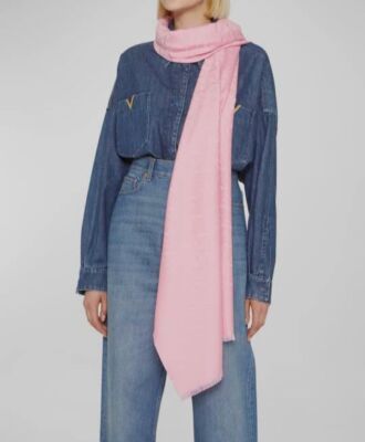 Valentino Women's Pink Silk Signature Logo Monogram Fringe