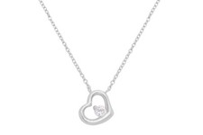 Round Simulated Diamond Heart Shape Pendant Necklace 14k Gold Plated Silver