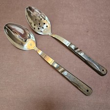 Vtg ZYLCO Stainless USA Wood Handle Cooking Spoons Slotted Holes & Solid Spoon