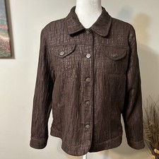 Ruby Rd Women Jacket Blazer Brown Animal Print Textured Fabric Long Sleeves 14