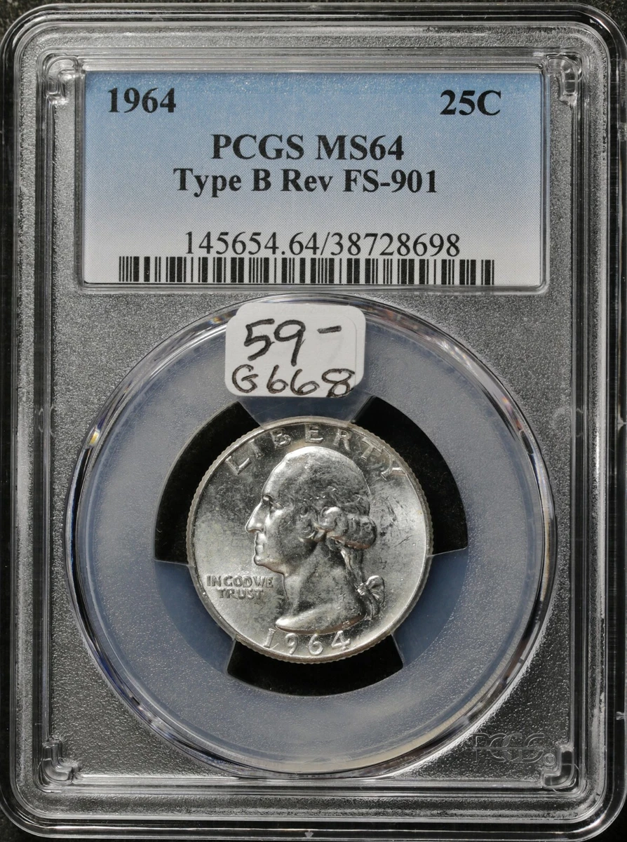 PCGS Certified MS 64 Graded 1964 Washington Quarters (1932-1998