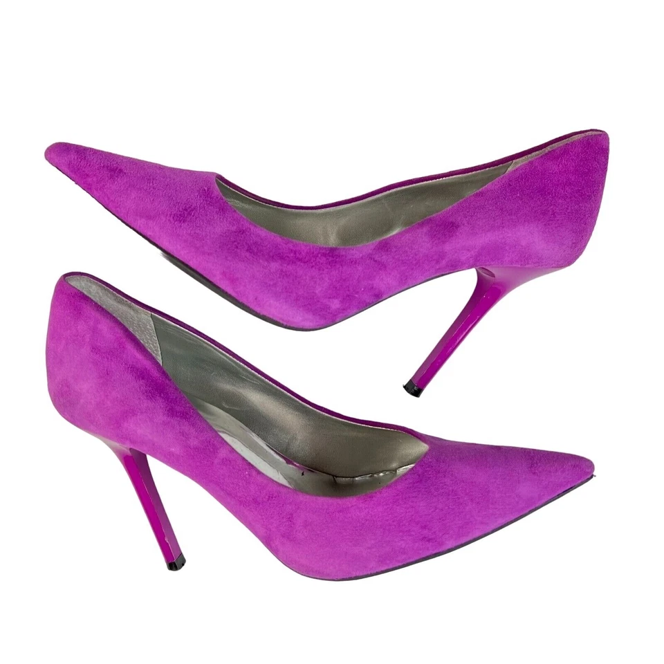 Zapatos de salón GUESS Merilyn talla 9 M punta puntiaguda gamuza cuero fucsia púrpura Foto 3 de 4