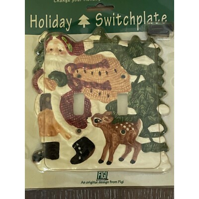 Vintage 1999 Figi Holiday Double Switchplate Winter Enchantment Santa Deer