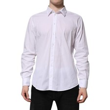 DOLCE & GABBANA Shirt White Cotton STAFF Long Sleeves Dress 43/US17/XXL 330usd