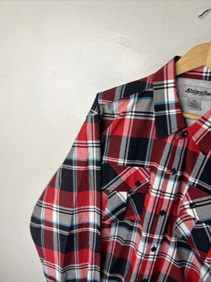 Camisa Ablanche Adulto XXL Roja Abotonada L/S Cuadros Informal Algodón Hombres A98 Foto 4 de 4