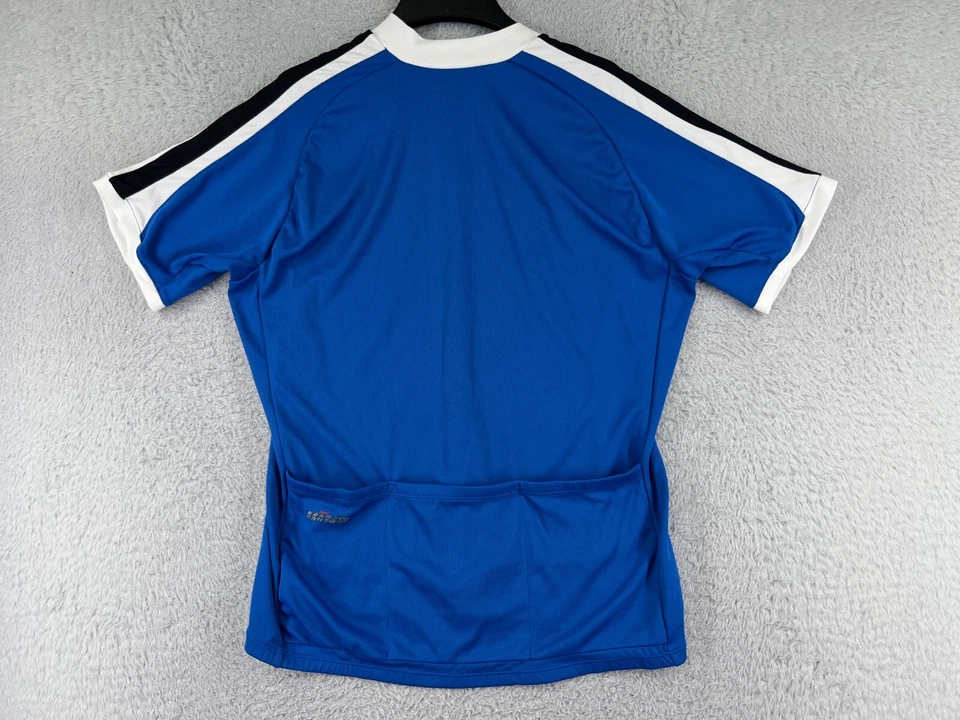 Camiseta deportiva de ciclismo trasera para adultos grande azul manga corta bolsillos traseros 1/2 cremallera poliéster Foto 2 de 4