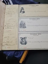 1880s EXCHANGE BANK Allen,MI. Antique Bank Check Book 62 Pg Of 3 Cks NOS Unused 
