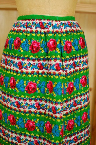 Vintage 1960s Green Floral Print New Visions Quilted Hostess Hippie Maxi Skirt S - Picture 4 of 14