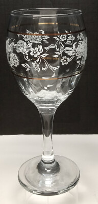 Set of 6 Pasabahce Circle of Art Wine Glasses White Roses Gold Accents Turkey