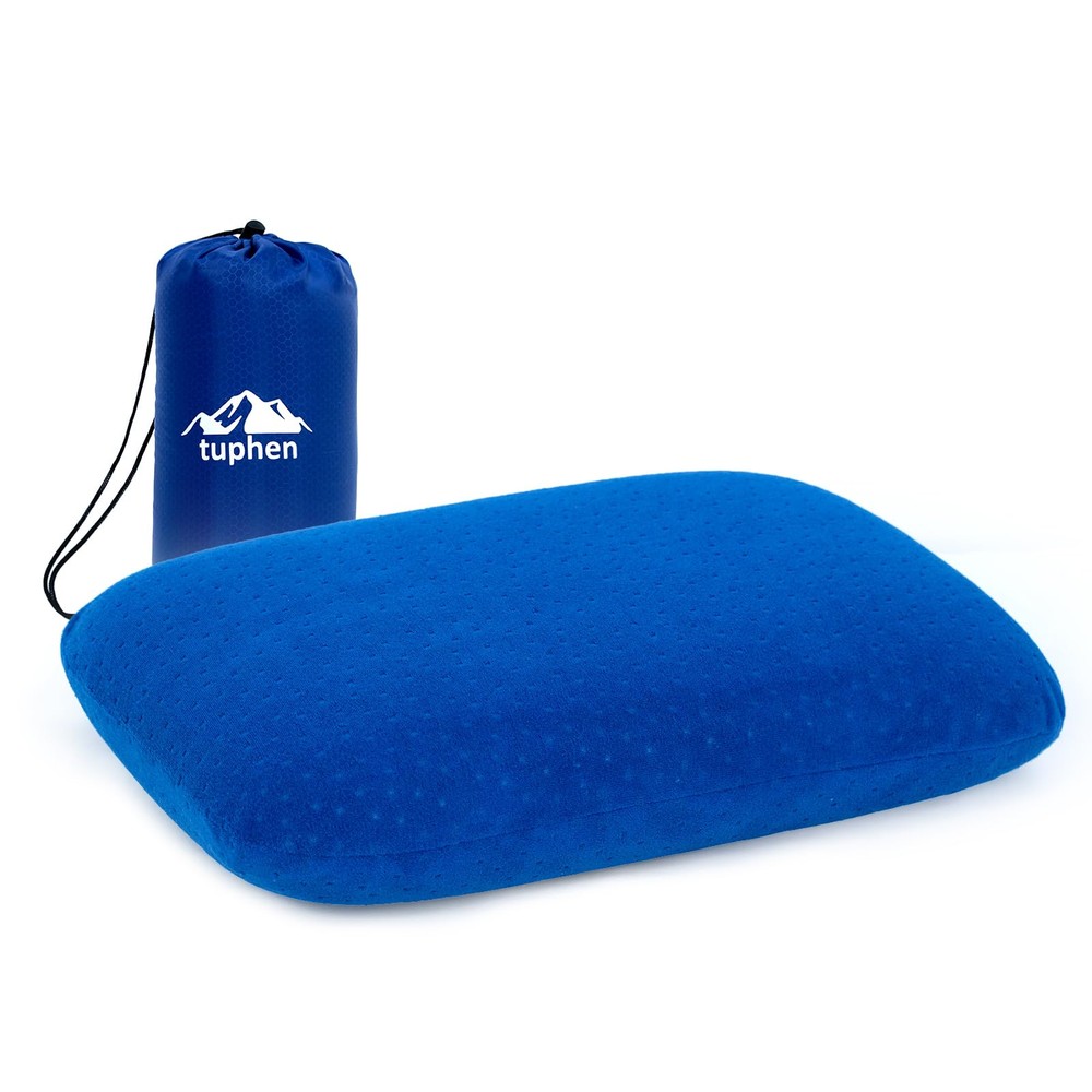Memory Foam Camping Pillow for Backpacking - Soft Velvet Blue Travel Sleep Aid