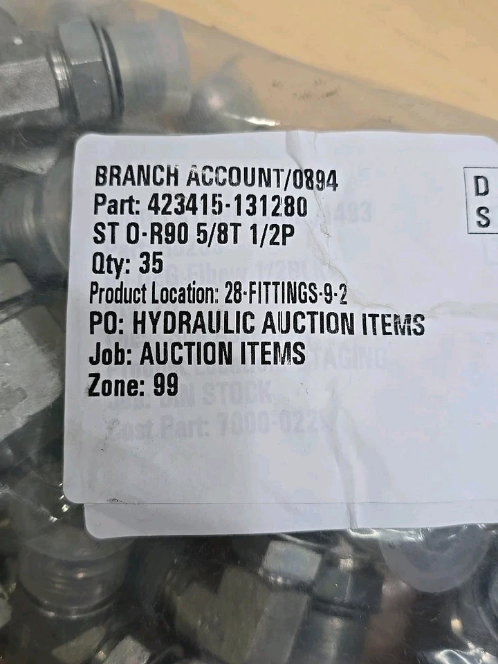 35 Hydrolic 5/8" x 1/2" Male JIC 37° x Male ORB Steel Elbow 3000psi Fastenal 90° - Image 2 of 4