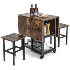 Costway 3 Pcs Foldable Dining Table Set Drop Leaf Expandable Dining Table