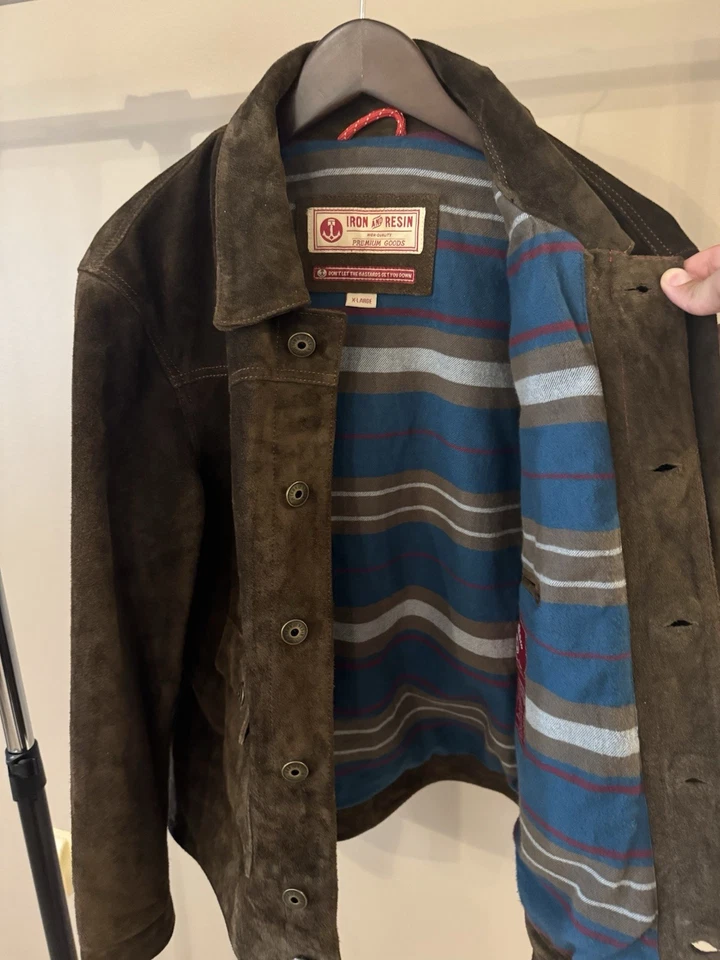 Men’s XL Iron and Resin Brown Genuine Cow Suede 3 pocket Button closure Jacket - Image 4 of 4