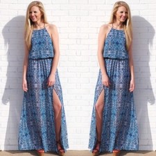 Show Me Your MuMu Heater Halter dress maxi size M blue pink party summer