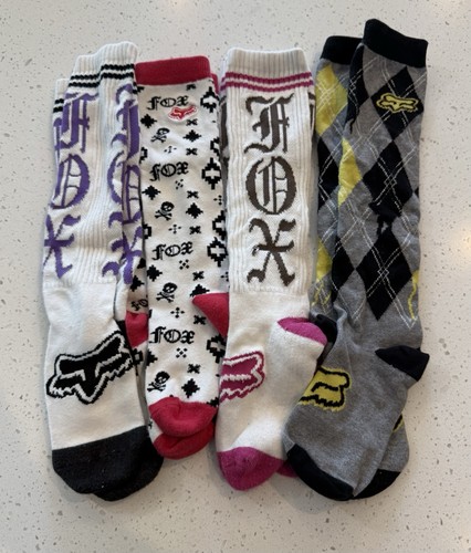 4 Fox Racing Embroidered Logo Adult Long Socks Sleeves Green Cool Max Size 8-10