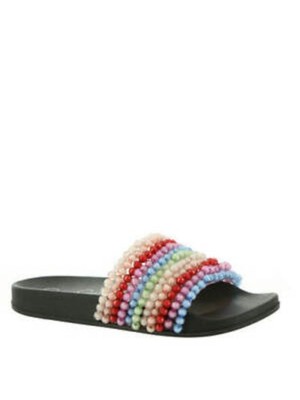 JESSICA SIMPSON Womens Black Pool Saycie Round Toe Slip On Slide Sandals 7 M