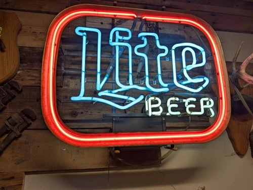 Very Rare 1980s Miller Lite Beer Sign Fluorescent Back Lit Vintage USA neon
