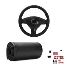 Genuine Leather Steering Wheel Cover, Stitch On Wrap for Steering Glossy Black