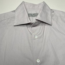 Canali Dress Shirt 15.5 39 Mens L/S Button Up Light Taupe Solid FLAWS