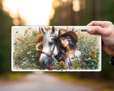 Girl and  Horse Wildflower Field Front License Plate Car Accessory Vanity Plate