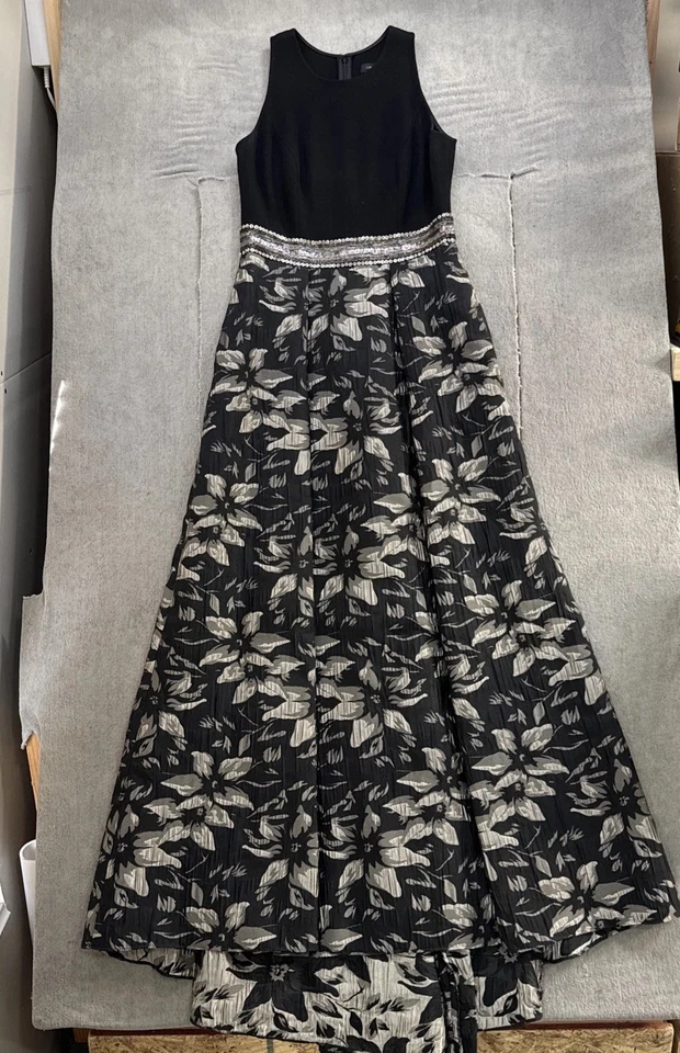 Carmen Marc Valvo черный серебряный цветочный бисером талии без рукавов вечернее платье 6 - Изображение 2 из 4