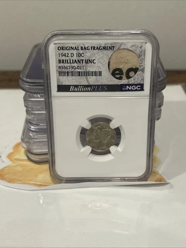 1942-D Mercury Dime Silver NGC !!Original Bag Fragment!! BRILLIANT UNCIRCULATED