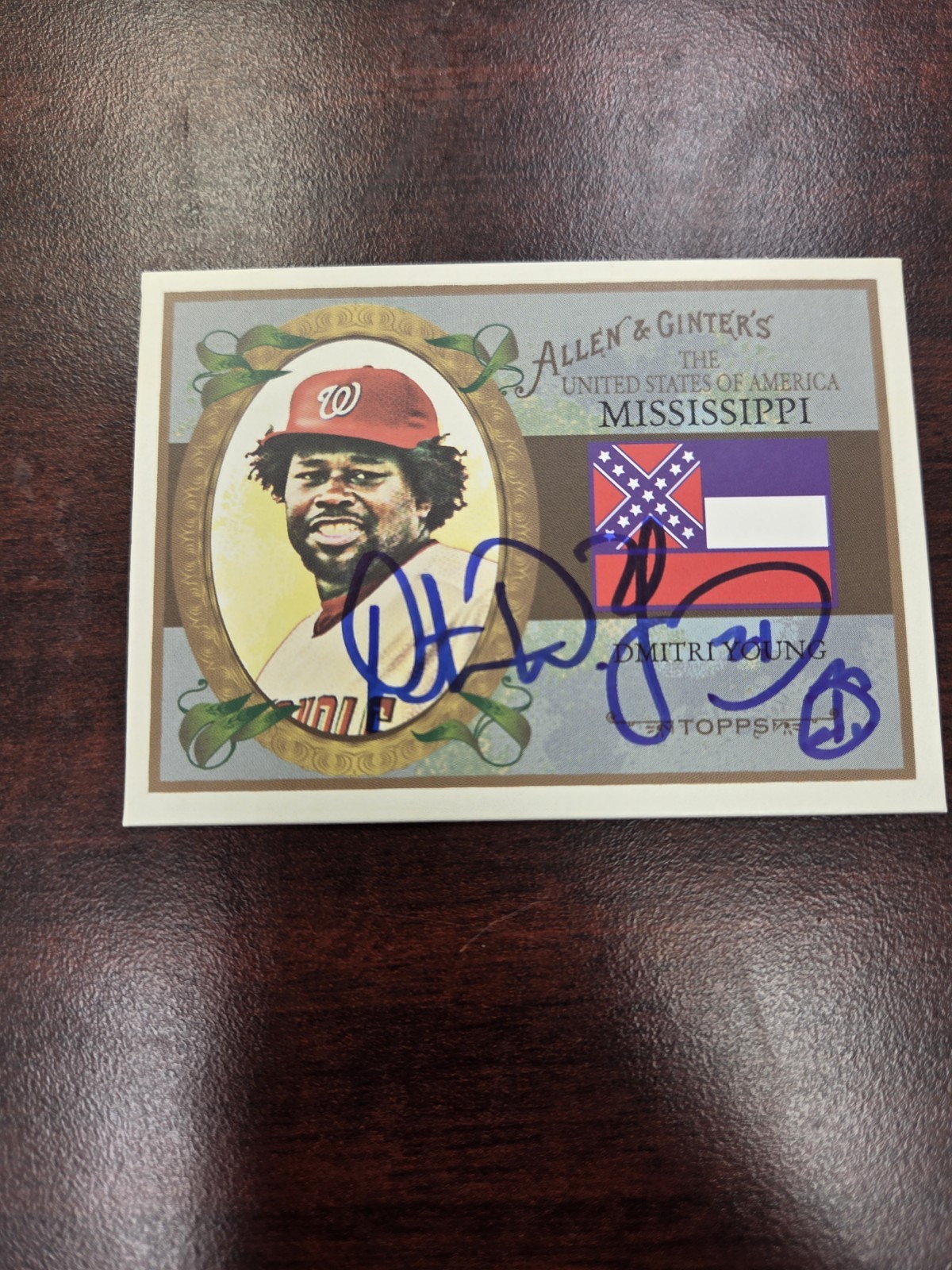 Topps Allen & Ginter’s USA Dmitri Young N35 Mississippi Hard Signed Auto Insert